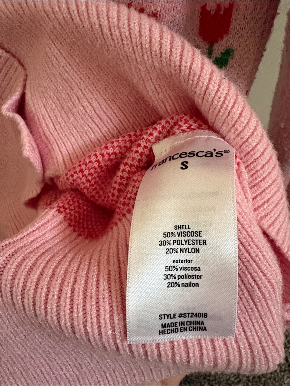 Francesca's Collections Pink Tulip & Chicken Knit Button-Front Cardigan - Picture 2 of 6